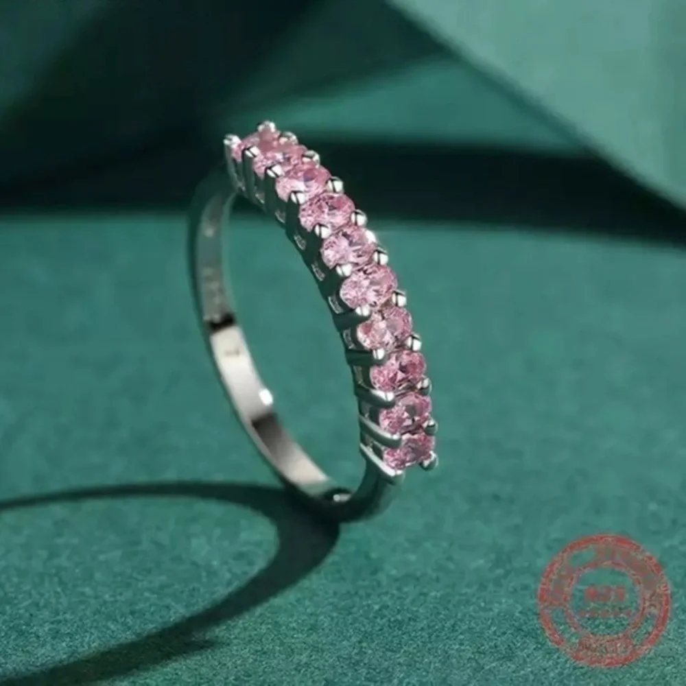 925 Sterling Silver Stackable Round Dazzling Pink Cubic Zirconia Ring